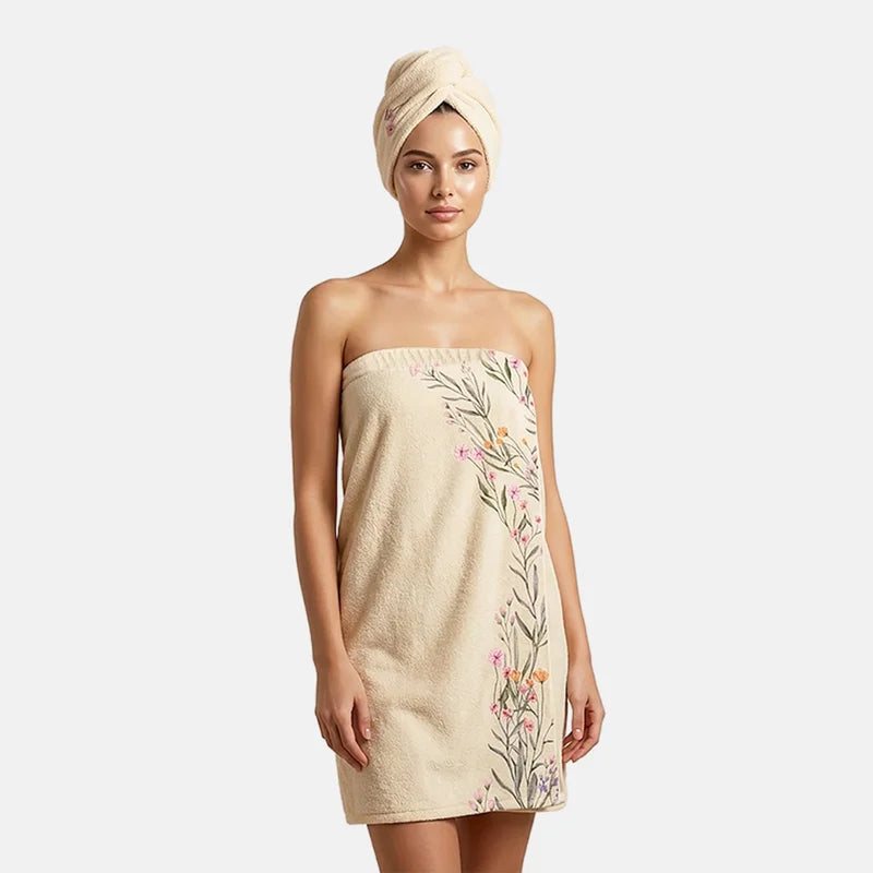 Women’s Bath Wrap Towel - Floral Side Style