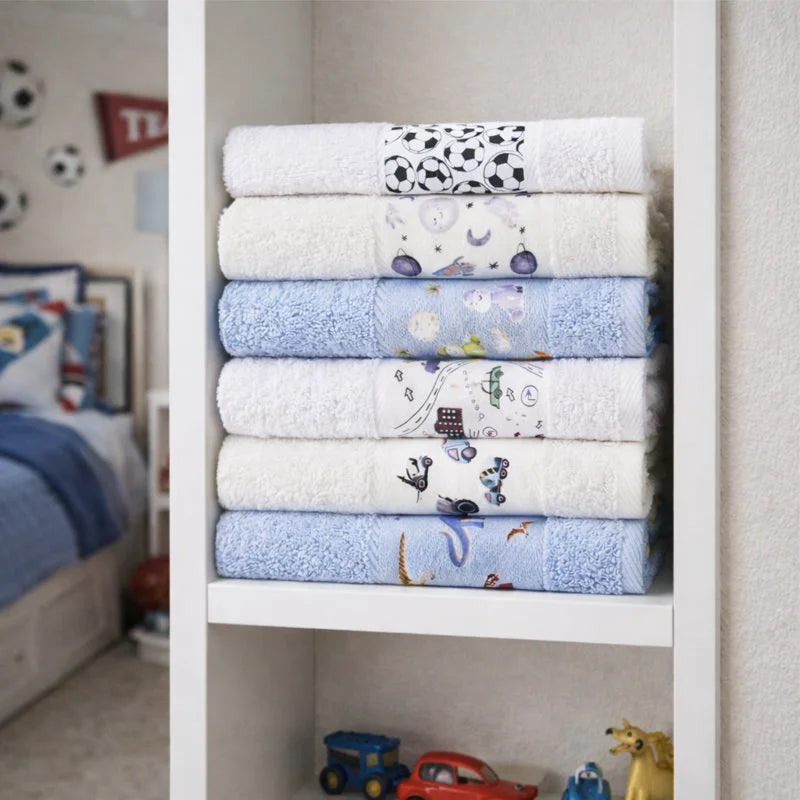 Kids Boy Bath & School Towel Set – 6 Pieces (30 × 50 cm)