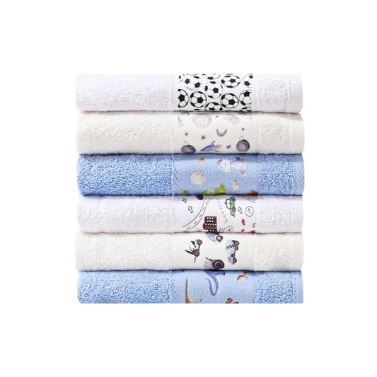 Kids Boy Bath & School Towel Set – 6 Pieces (30 × 50 cm)