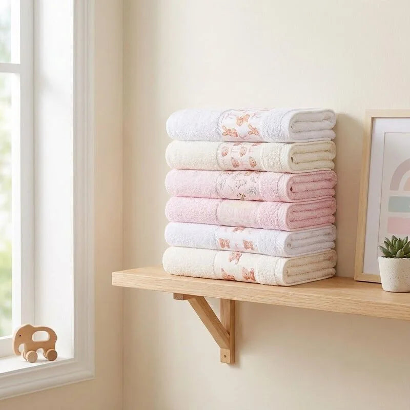 Kids Girl Bath & School Towel Set – 6 Pieces (30 × 50 cm)