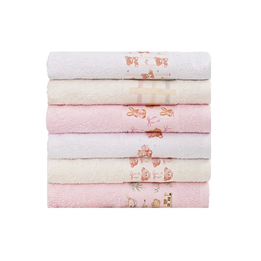 Kids Girl Bath & School Towel Set – 6 Pieces (30 × 50 cm)