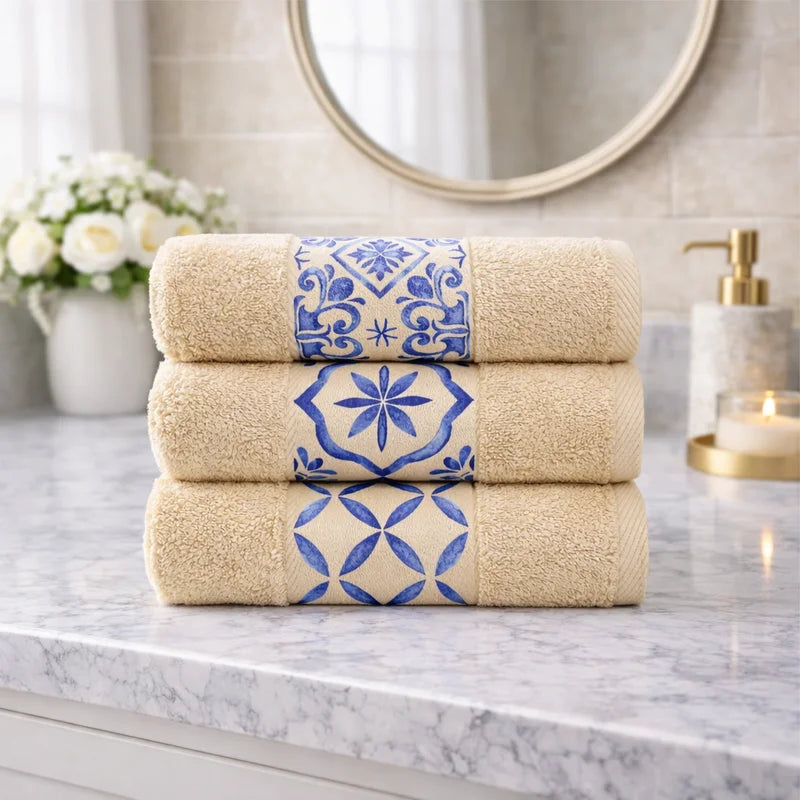 Blue Tile Design 1 - Towel Set 3 Pieces
