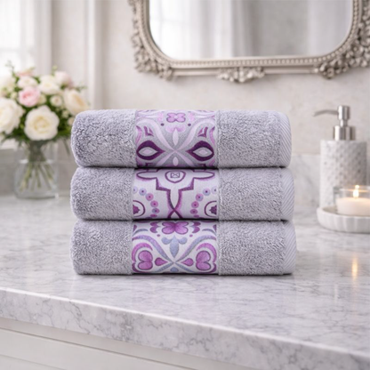 Purple Tile Design - Towel Set 3 Pieces