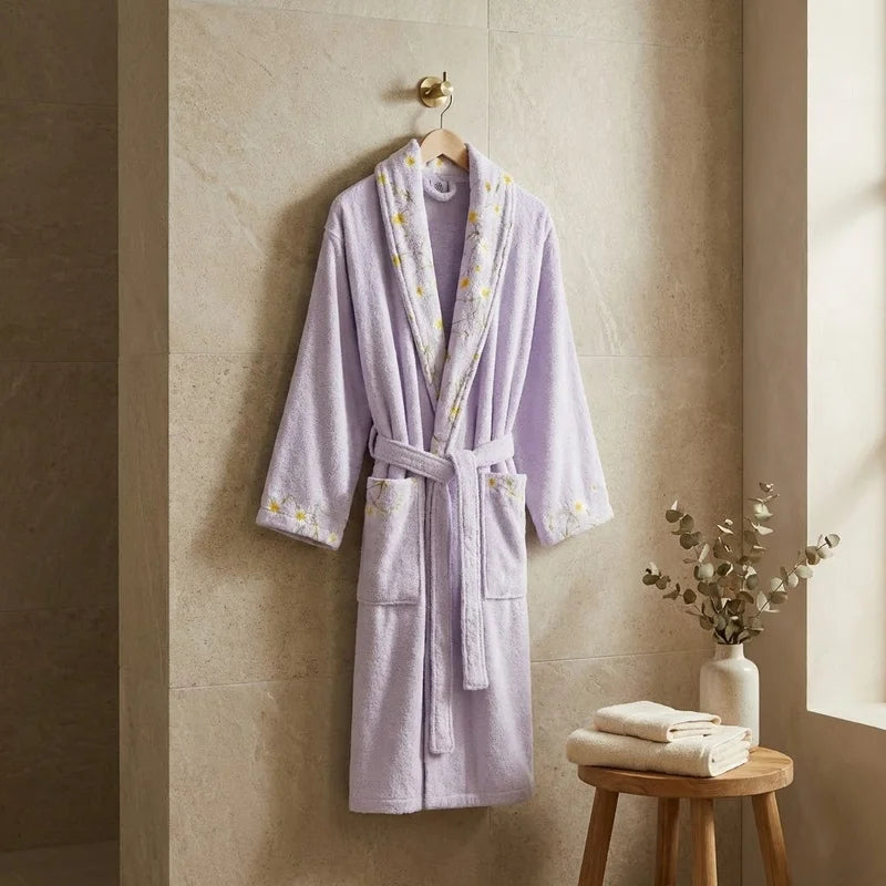 Premium Daisies Printed Cotton Bathrobe